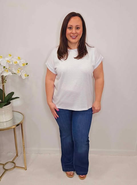 ⭐Zenana ⭐Anything But Basic - White Rolled Sleeve T-Shirt - Alies Bling Bar