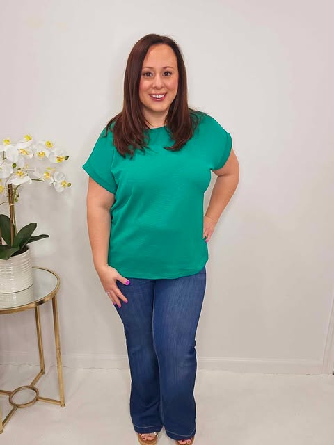 ⭐Zenana ⭐Anything But Basic - Green Rolled Sleeve T-Shirt - Alies Bling Bar