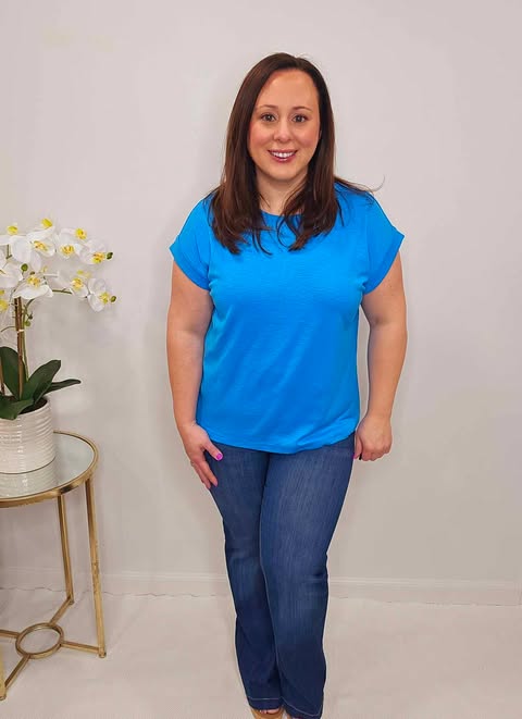 ⭐Zenana ⭐Anything But Basic - Blue Rolled Sleeve T-Shirt - Alies Bling Bar