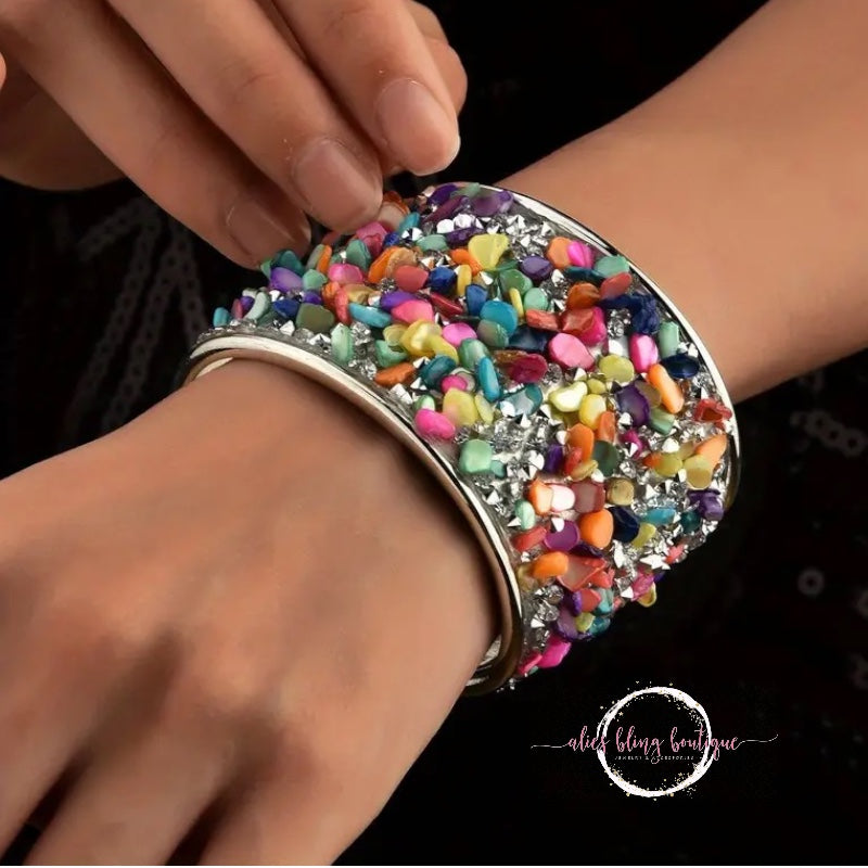 Oceanic Glimmer - Silver Multi Cuff Bracelet - Alies Bling Bar