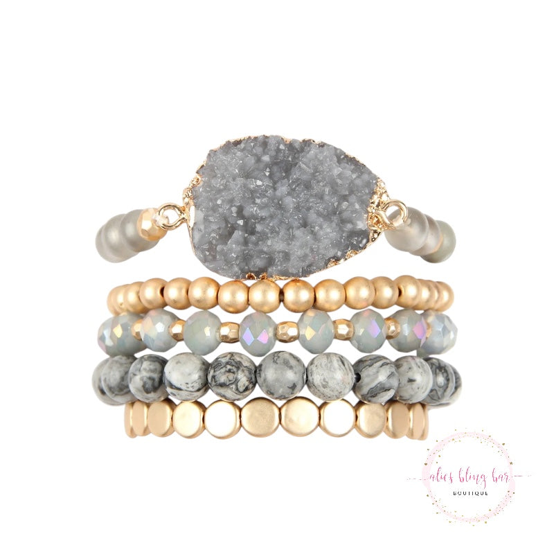 Druzy Dreams - Gray Mixed Bracelet Stack - Wow Wed - Alies Bling Bar