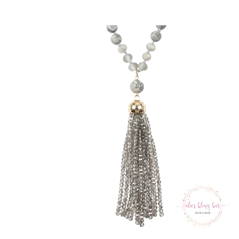 Tassel Crystal Bead - Gray Necklace - Wow Wed - Alies Bling Bar