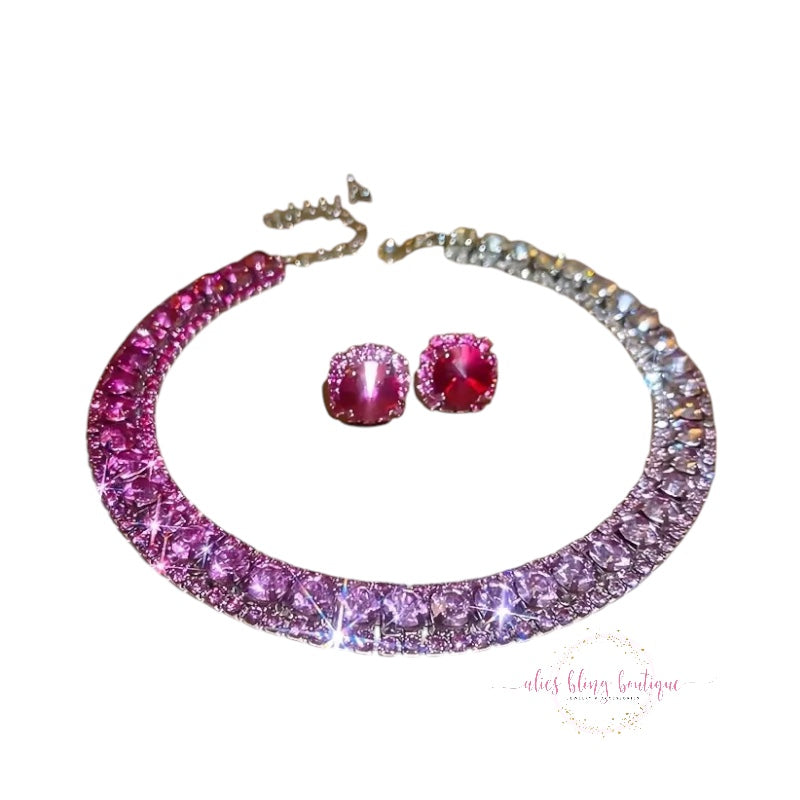 Crystal Drift - Purple/ Pink Ombre Necklace & Earrings Set - Alies Bling Bar