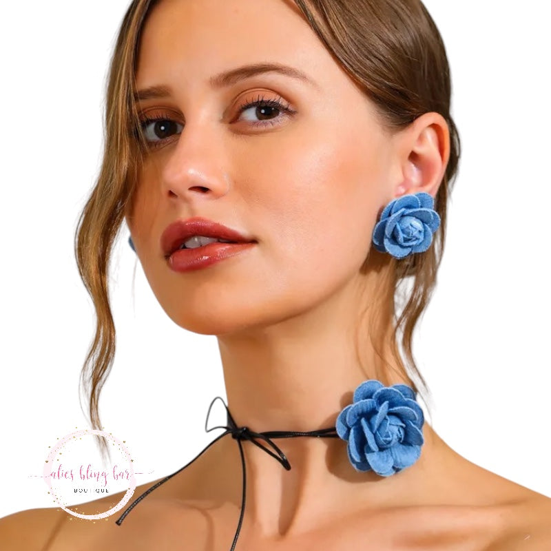 Fabric Flora - Necklace & Earring Set - Alies Bling Bar