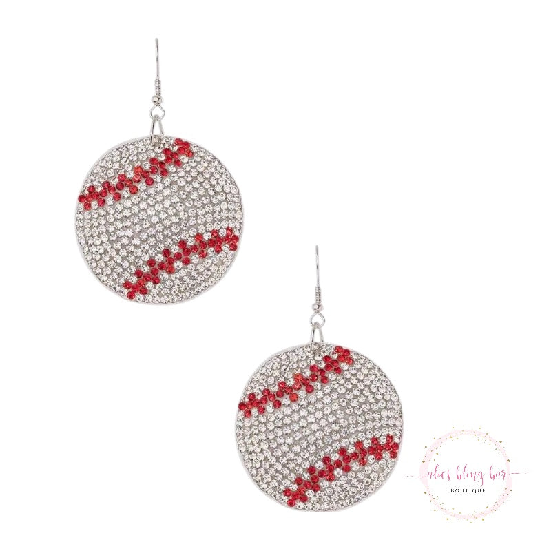 Sporty Glam - Rhinestone Baseball Pillow Earring - Alies Bling Bar