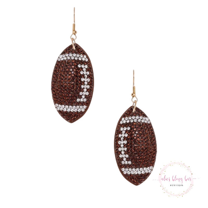 Sporty Glam - Rhinestone Football Pillow Earrings - Alies Bling Bar