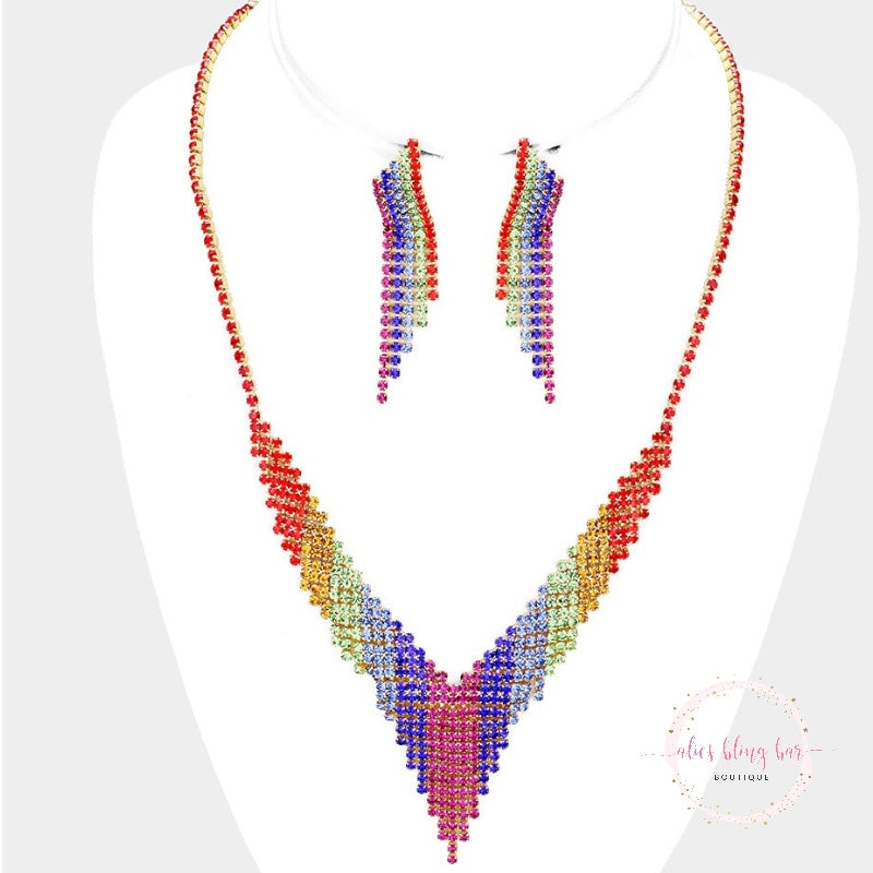 Sparkling Spectrum - Multi Necklace & Earrings Set - Alies Bling Bar