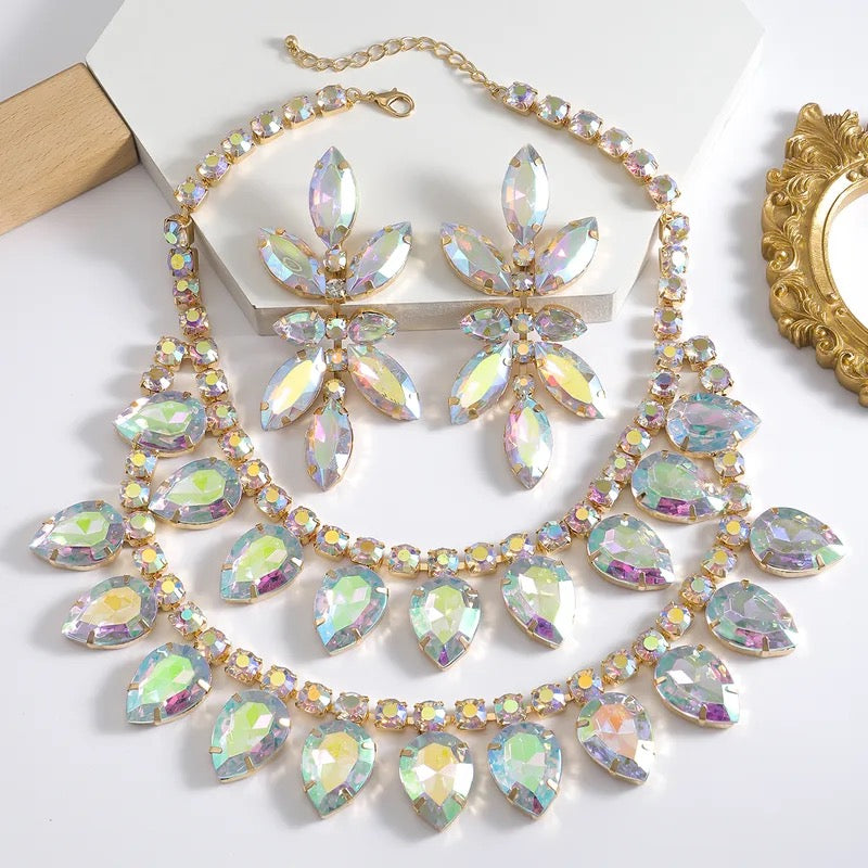 Gilded Reflection - Iridescent Necklace & Earrings Set - Wow Wed - Alies Bling Bar