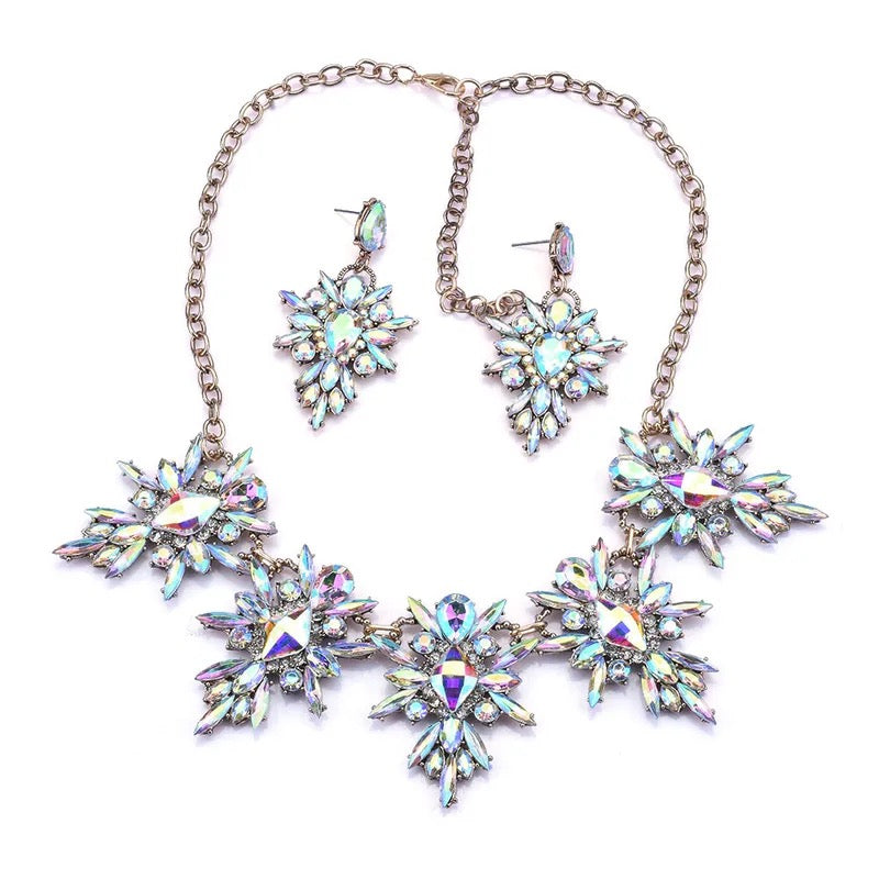 Shattered Bloom - Iridescent Necklace & Earrings Set - Alies Bling Bar