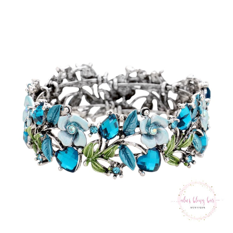 Radiant Florals - Blue Cuff Bracelet - Alies Bling Bar
