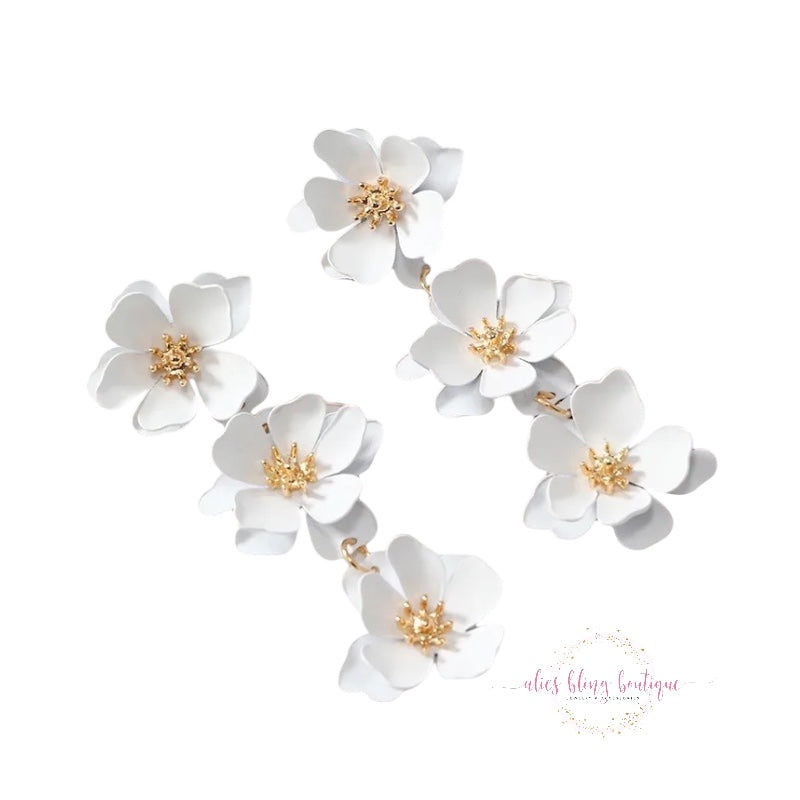 Blossom Cascade - White Earrings -WOW WED - Alies Bling Bar