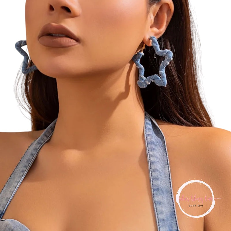 Starstruck - Denim Hoop Earrings - Alies Bling Bar