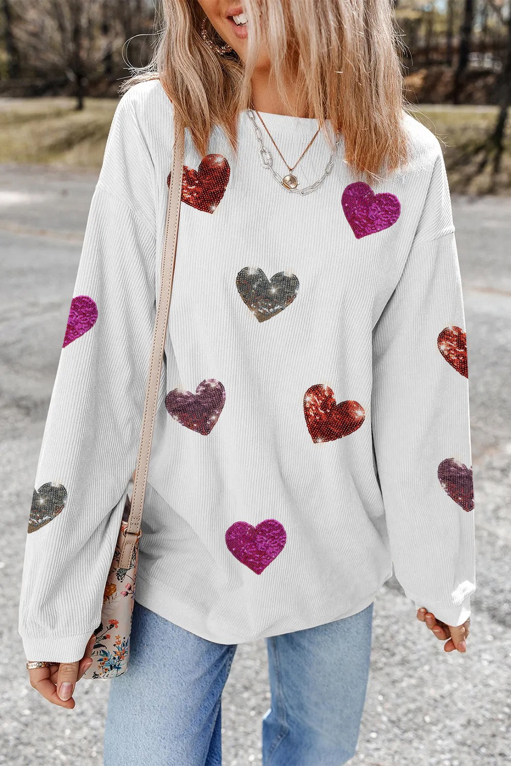 Sparkling Heart White Corded Sweatshirt - Wow Wed - Alies Bling Bar