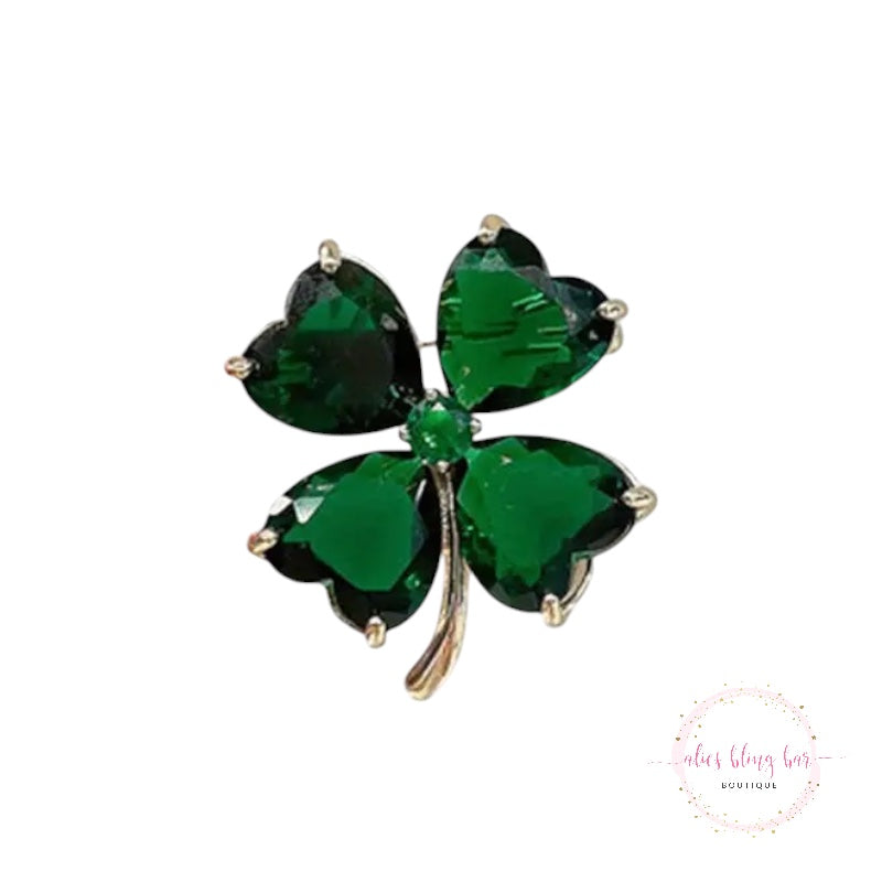 Sparkling Fortune - Green Shamrock Brooch - Alies Bling Bar