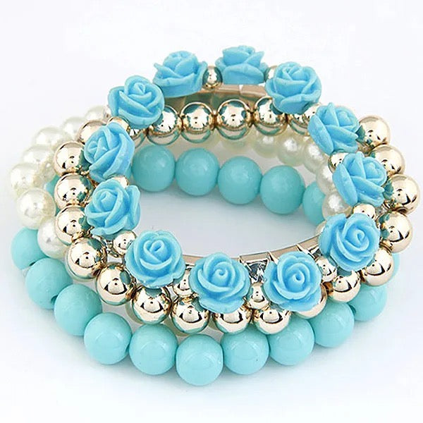 Floral Fusion - Blue Bracelet Set - Alies Bling Bar