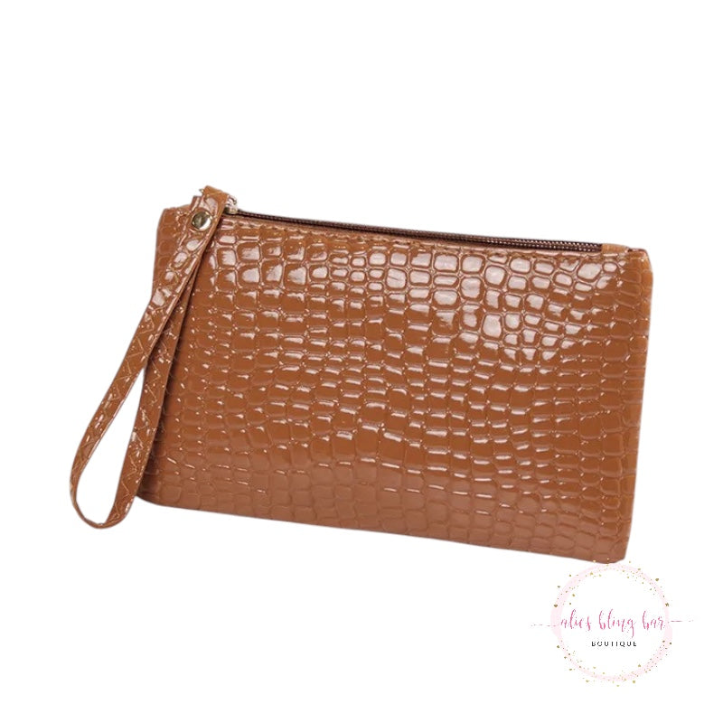 Summer Luxe Crocodile Brown Wristlet - Alies Bling Bar