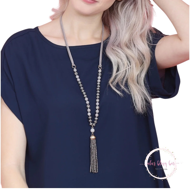 Tassel Crystal Bead - Gray Necklace - Wow Wed - Alies Bling Bar