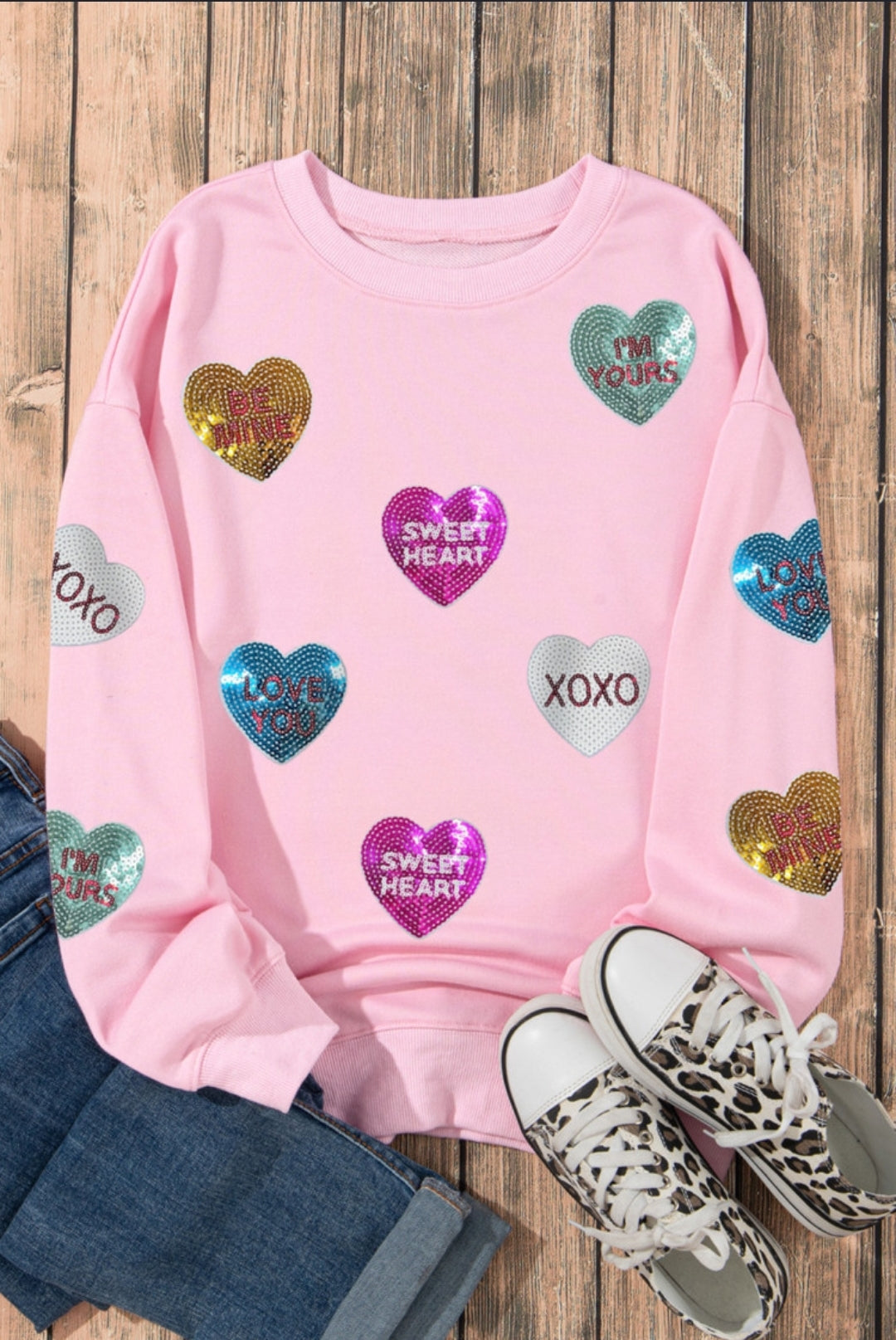 Sweethearts Pink Sequin Sweatshirt - Alies Bling Bar