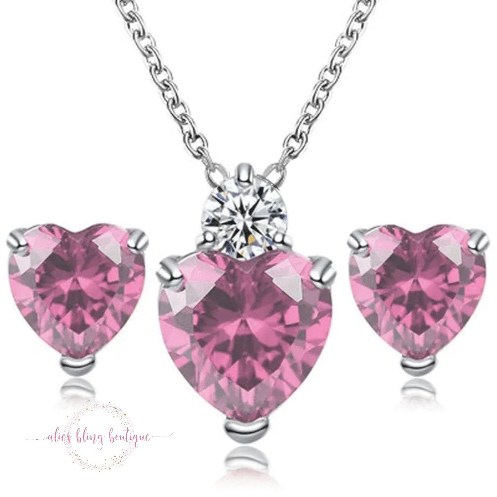 Luminous Love Necklace & Earrings Set in Pink - Alies Bling Bar