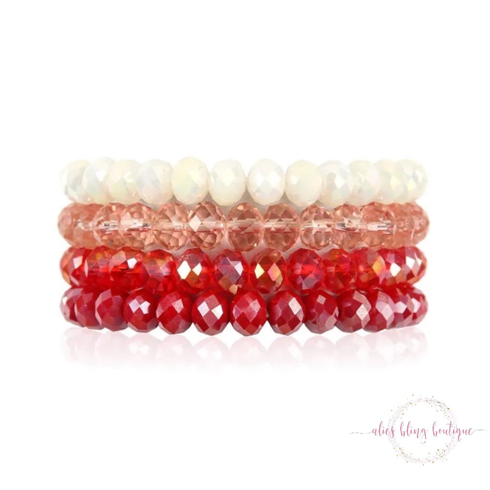 Sparkle & Soul 4 Piece Bracelet Set in Red - Alies Bling Bar