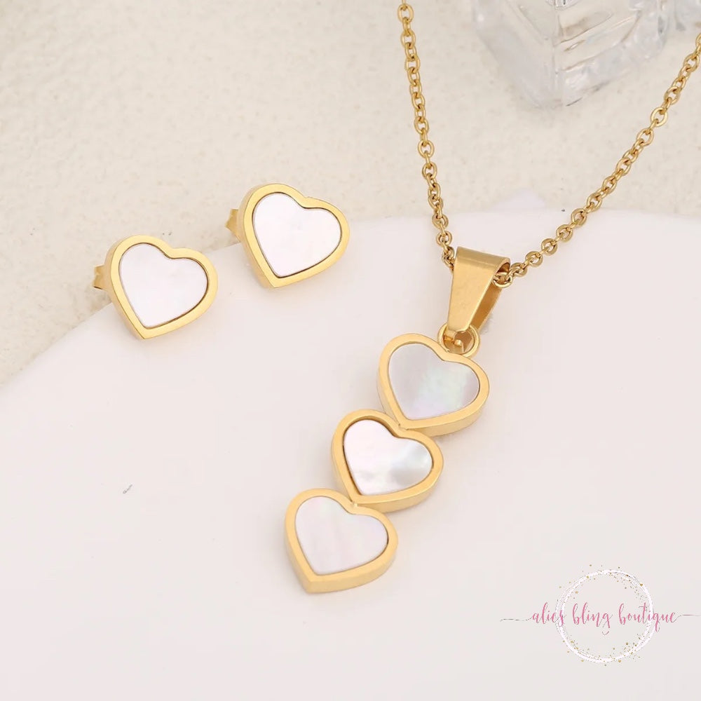 Sweetheart Sparkle Necklace & Earrings Set in Gold - Alies Bling Bar
