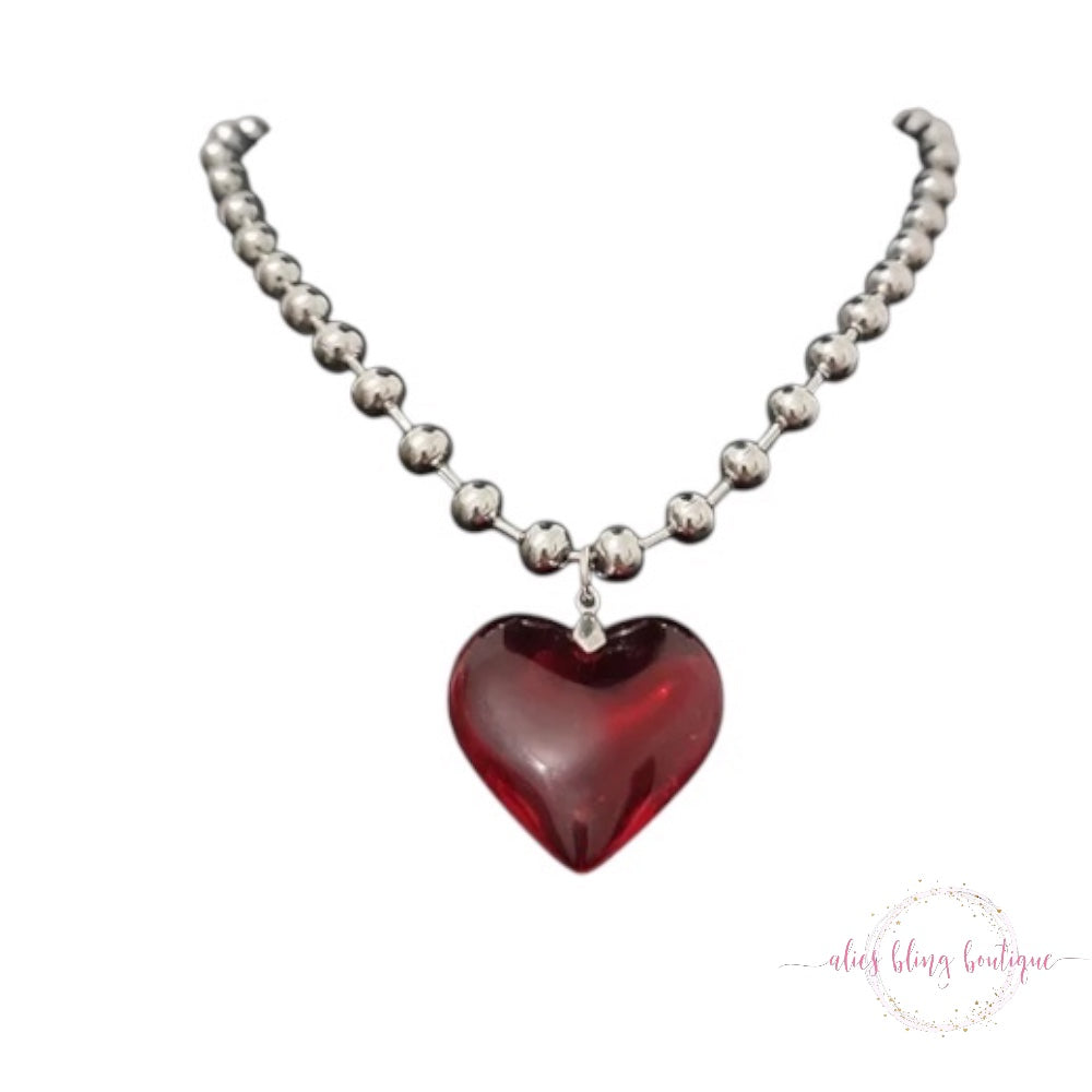 Clear Affection Stainless Steel Necklace in Red - Alies Bling Bar