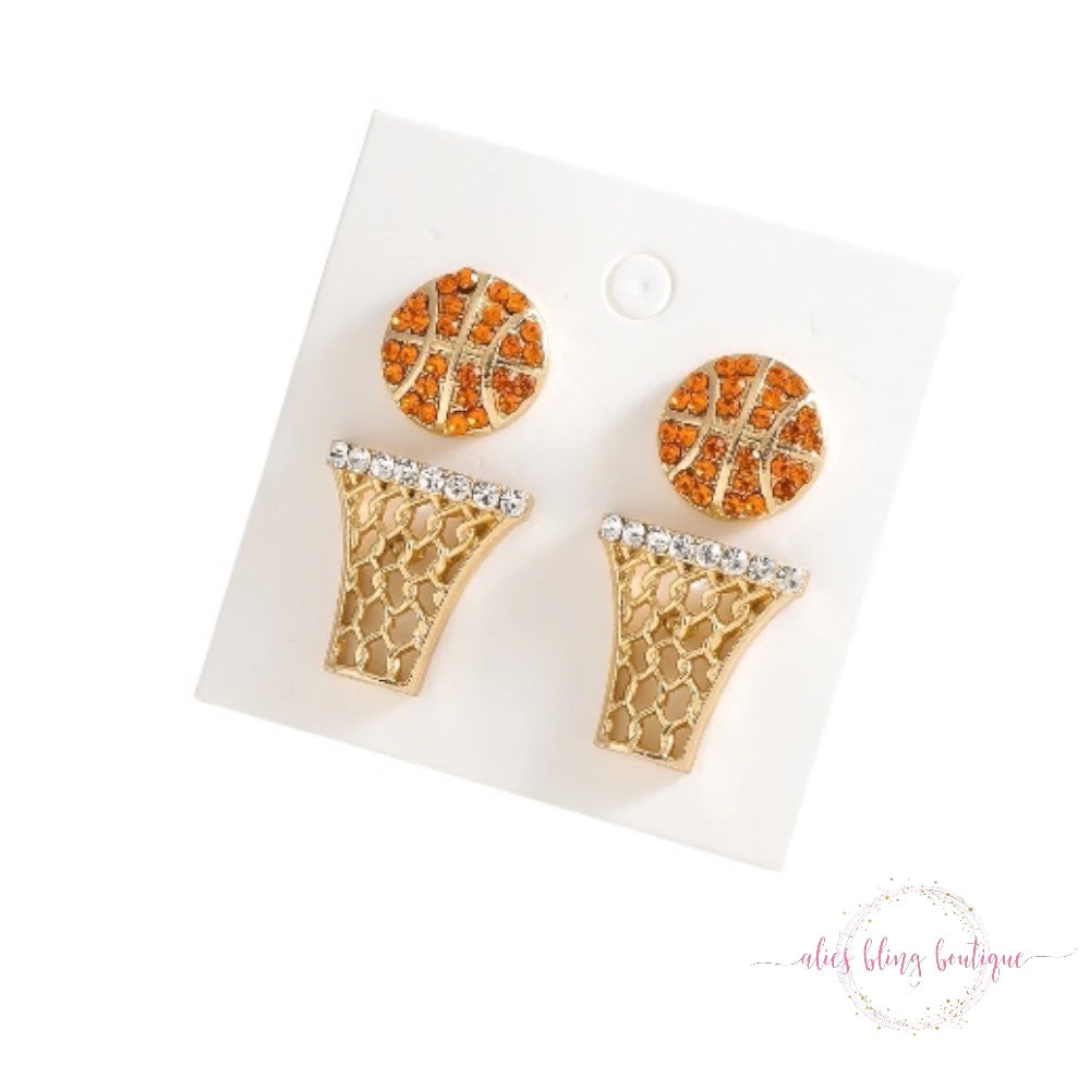 Courtside Sparkle Basketball Earrings Set of 2 - Alies Bling Bar