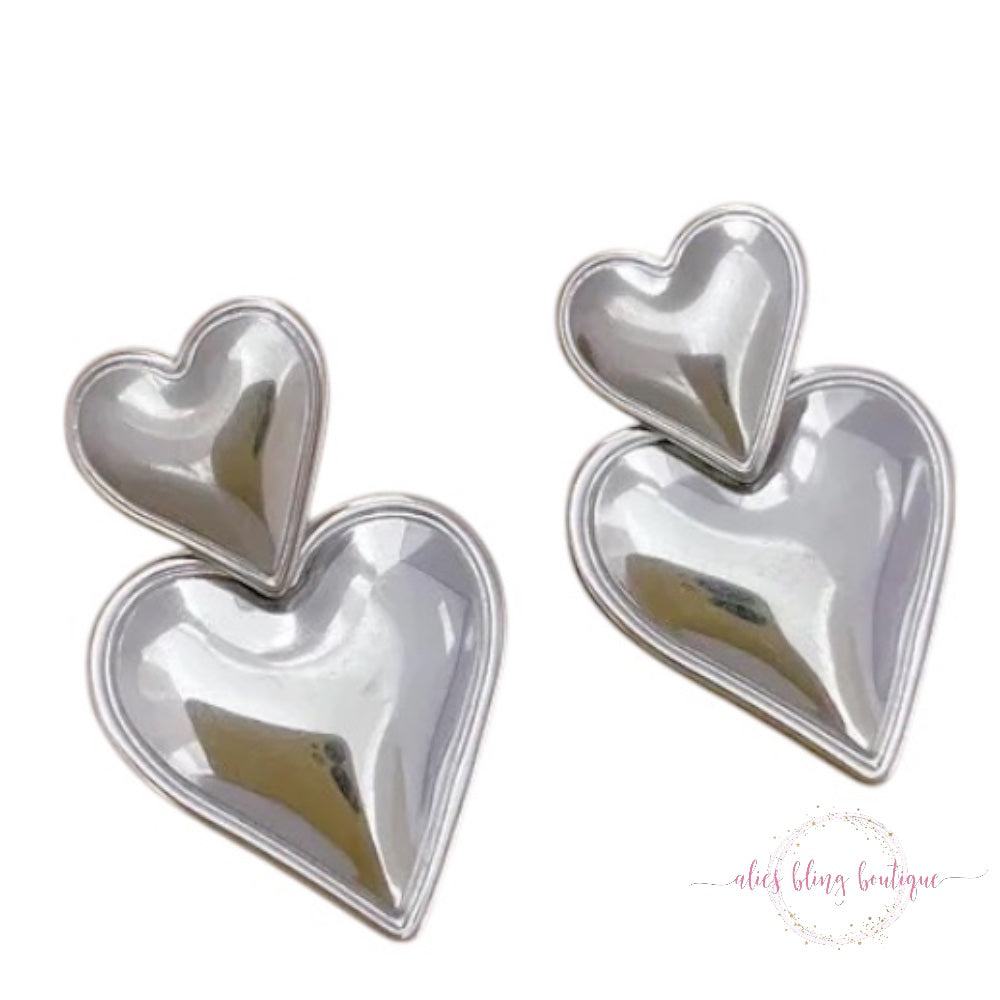 Double Love Earrings in Silver - Alies Bling Bar