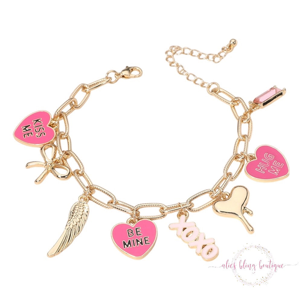 Be Mine Gold Charm Bracelet - Alies Bling Bar
