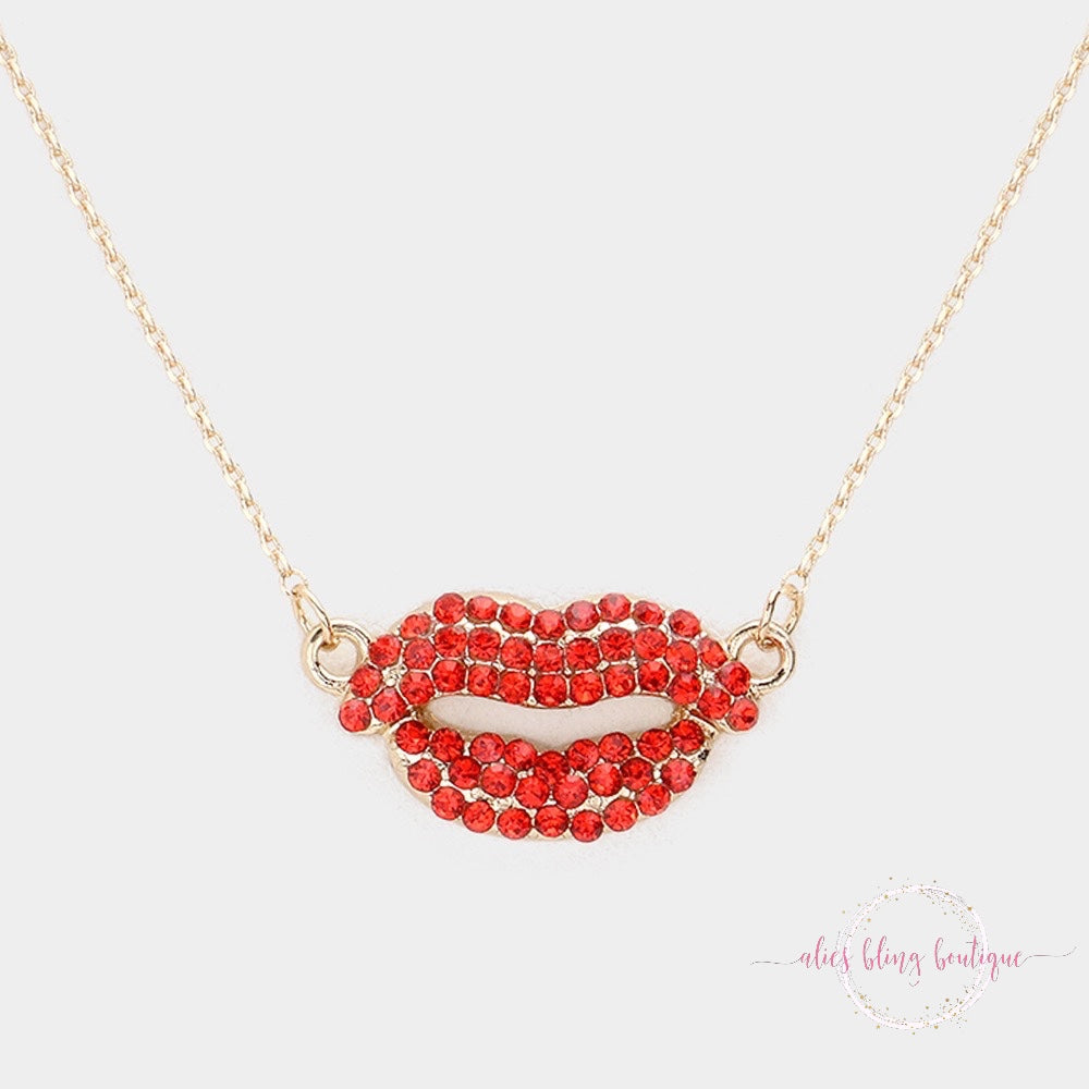 Dazzling Pout Red Necklace - Alies Bling Bar