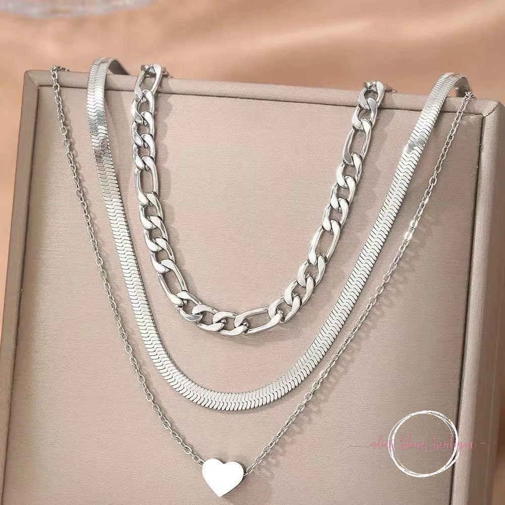 Heart & Soul 18k Gold Plated Necklace Set in Silver - Alies Bling Bar