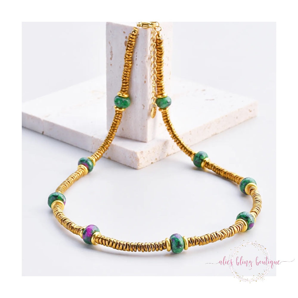 Radiant Essence Semi Precious Stone Necklace in Green - Wow Wed - Alies Bling Bar