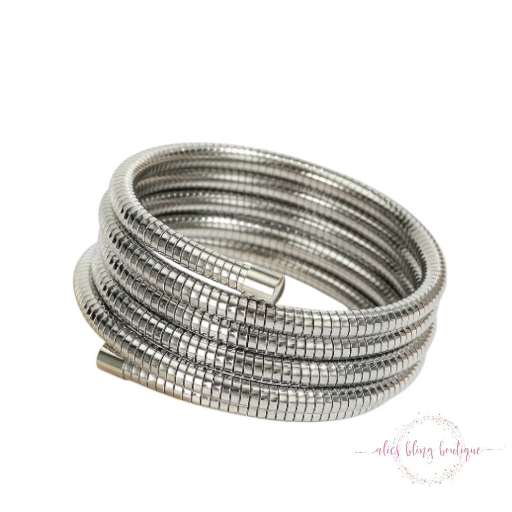 Spiral Elegance - Silver Coil Bracelet - Alies Bling Bar