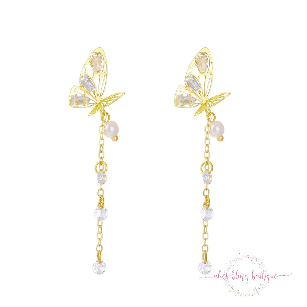 Enchanted Flutter Drop Earrings in Gold - Wow Wed - Alies Bling Bar