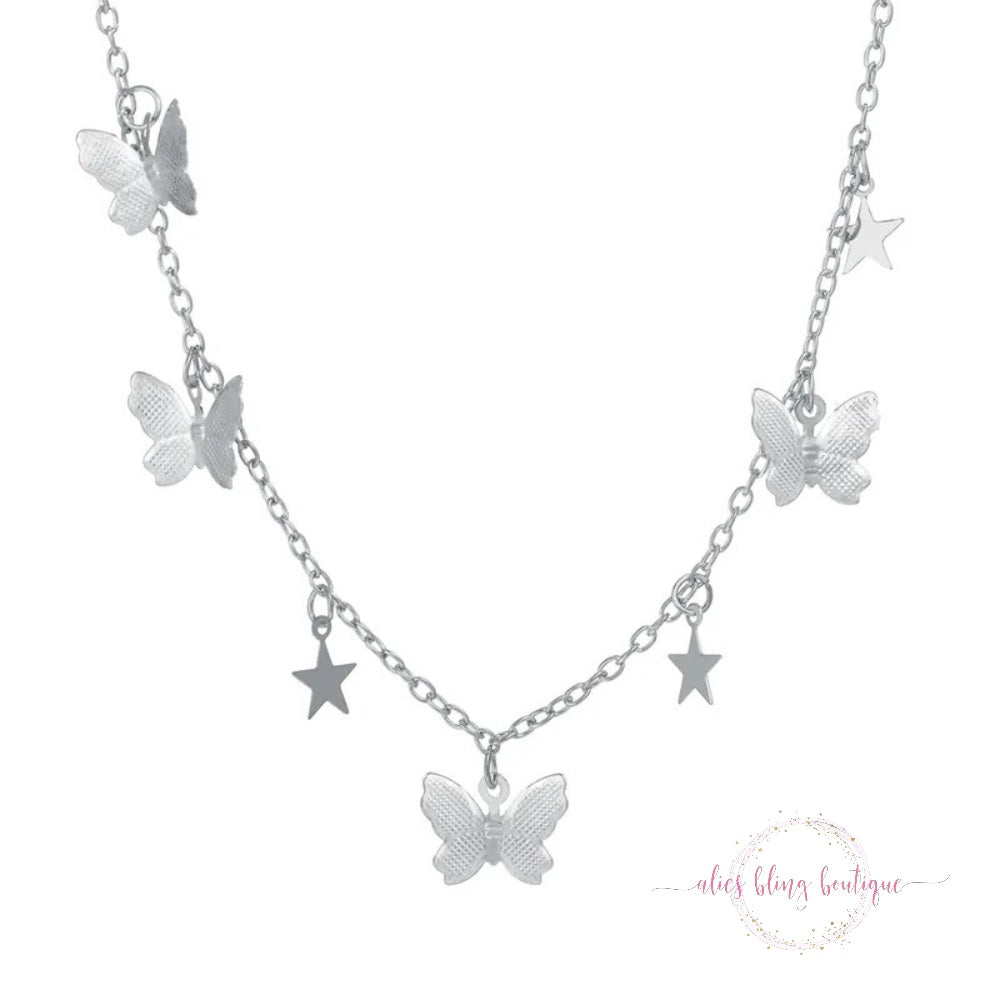 Celestial Wings - Silver Butterfly Necklace - Alies Bling Bar