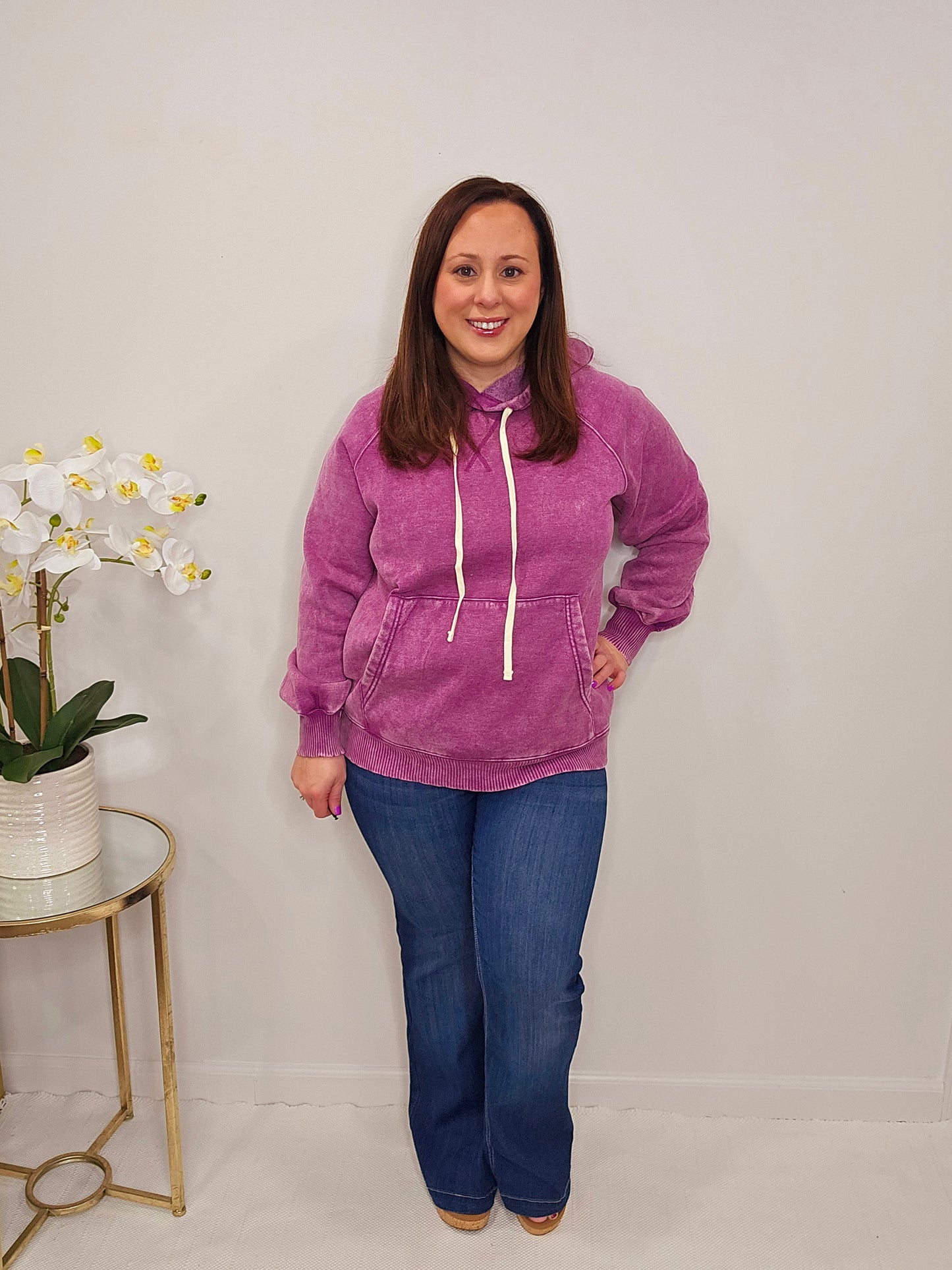 ✨️Zenana ✨️Timeless Fade Plum Acid Wash Fleece Hoodie - Alies Bling Bar