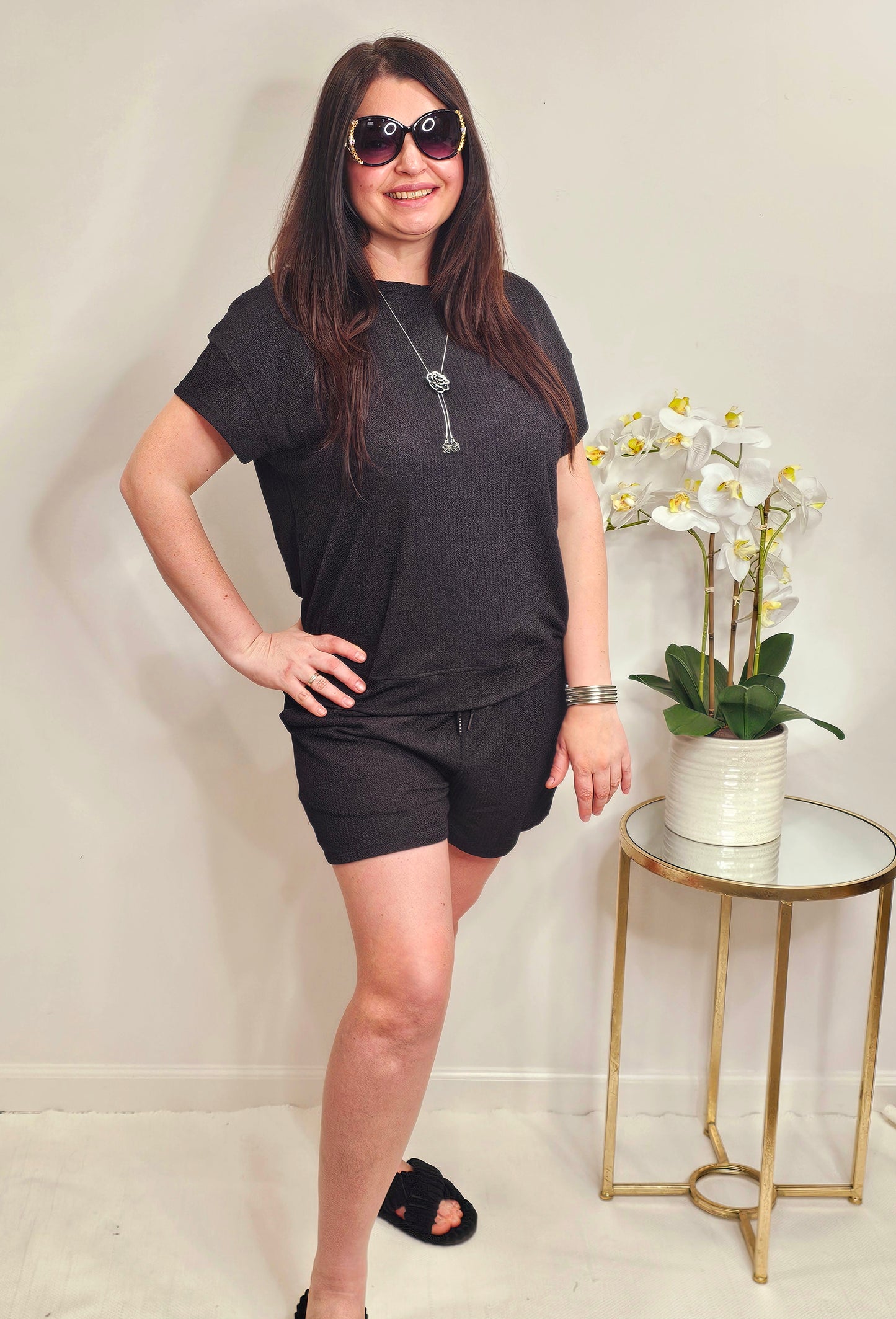 Basic style Round Neck Solid Shorts Set - PREORDER - Alies Bling Bar