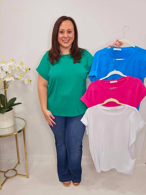 ⭐Zenana ⭐Anything But Basic - Blue Rolled Sleeve T-Shirt - Alies Bling Bar
