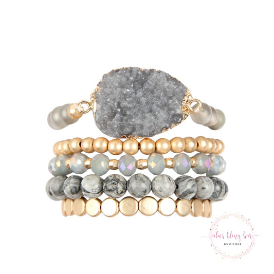 Druzy Dreams - Gray Mixed Bracelet Stack - Wow Wed - Alies Bling Bar