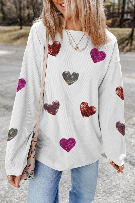 Sparkling Heart White Corded Sweatshirt - Wow Wed - Alies Bling Bar