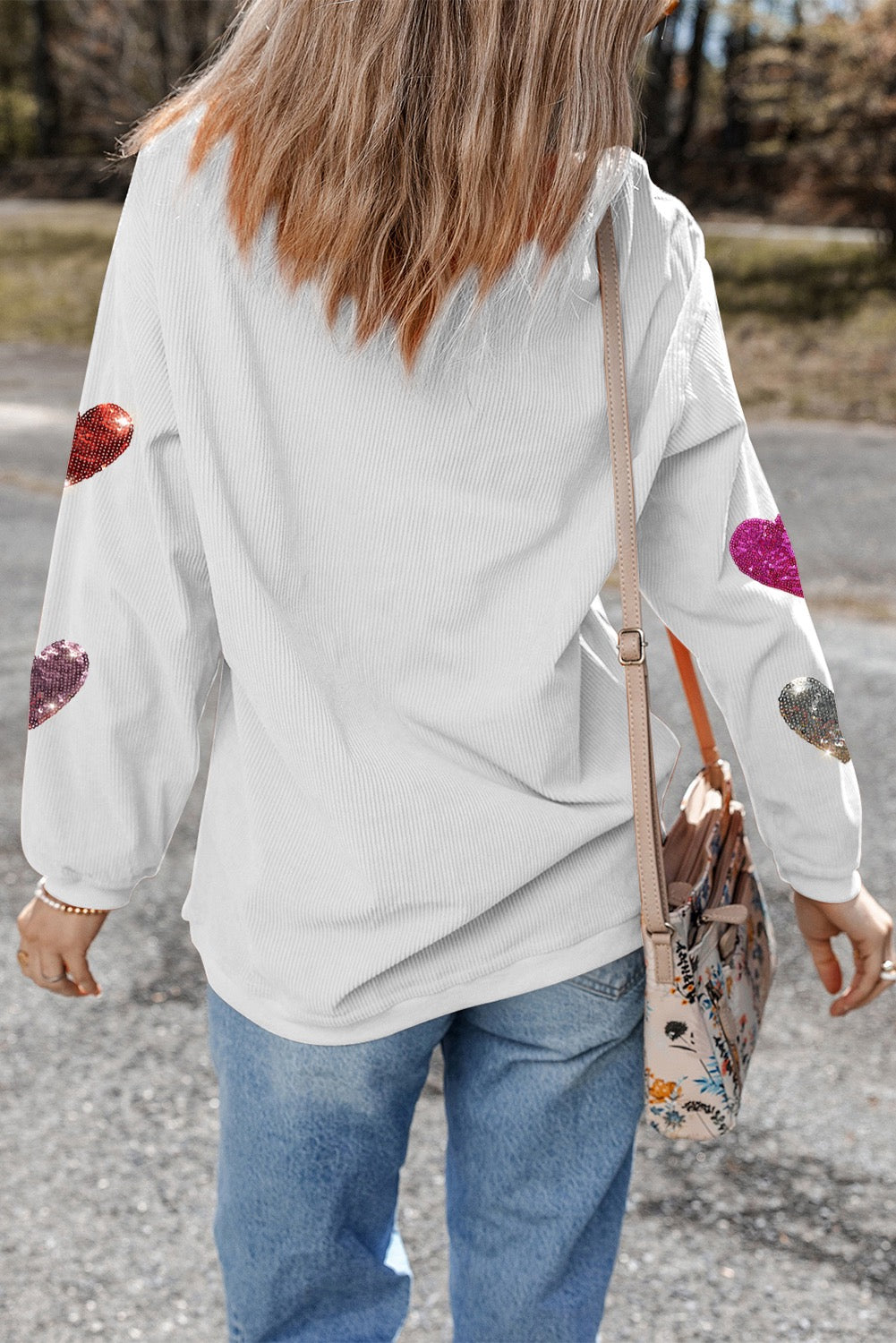 Sparkling Heart White Corded Sweatshirt - Wow Wed - Alies Bling Bar