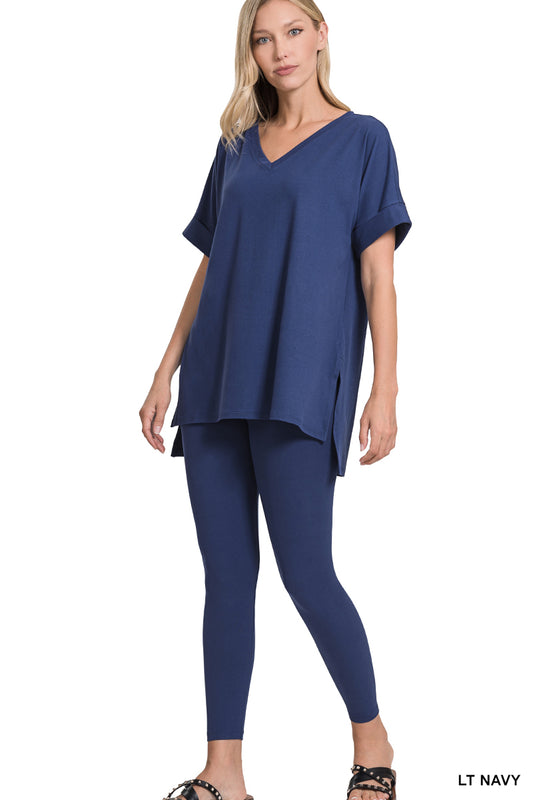 Keep It Casual- Light Navy 2 Piece Loungewear Set - Alies Bling Bar