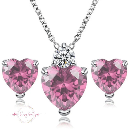Luminous Love Necklace & Earrings Set in Pink - Alies Bling Bar
