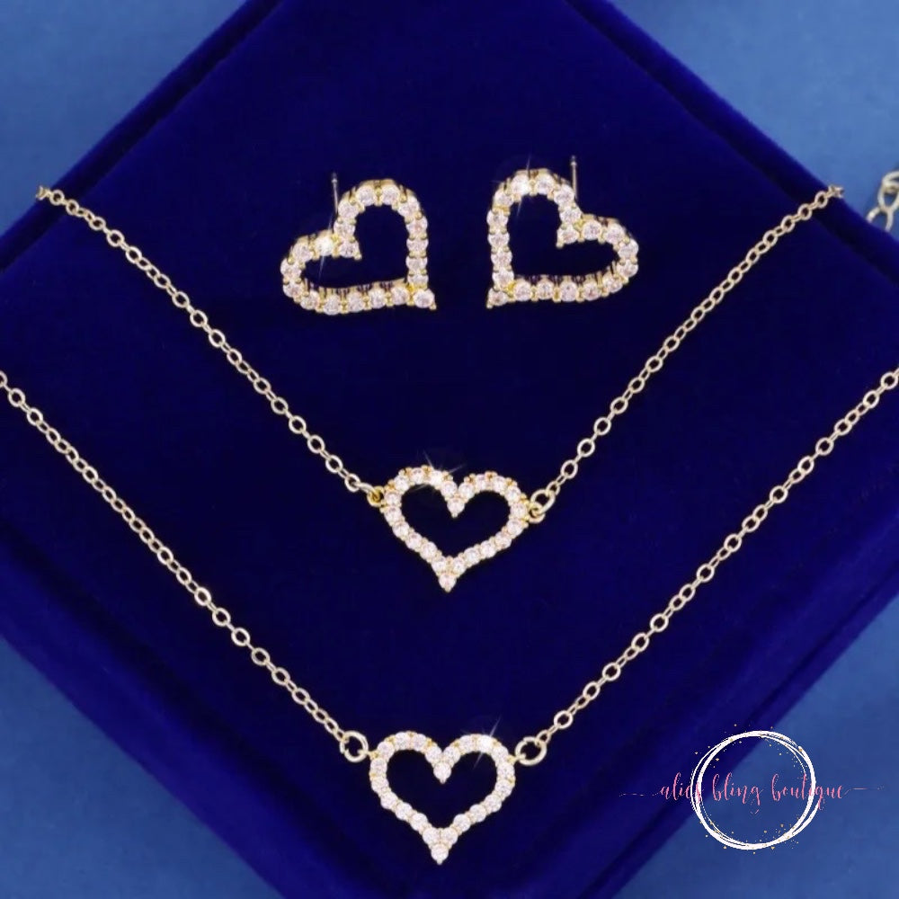 Sparkling Love Necklace, Bracelet & Earrings Set in Gold - Alies Bling Bar